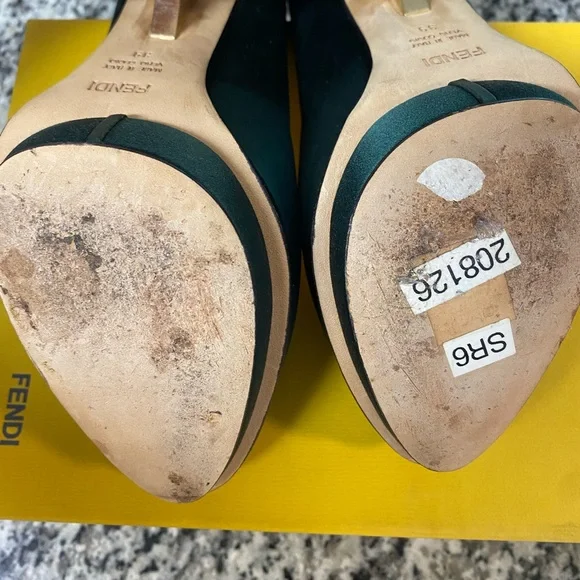 Fendi Hunter Green Satin Deep Platform Heels - Picture 10 of 11